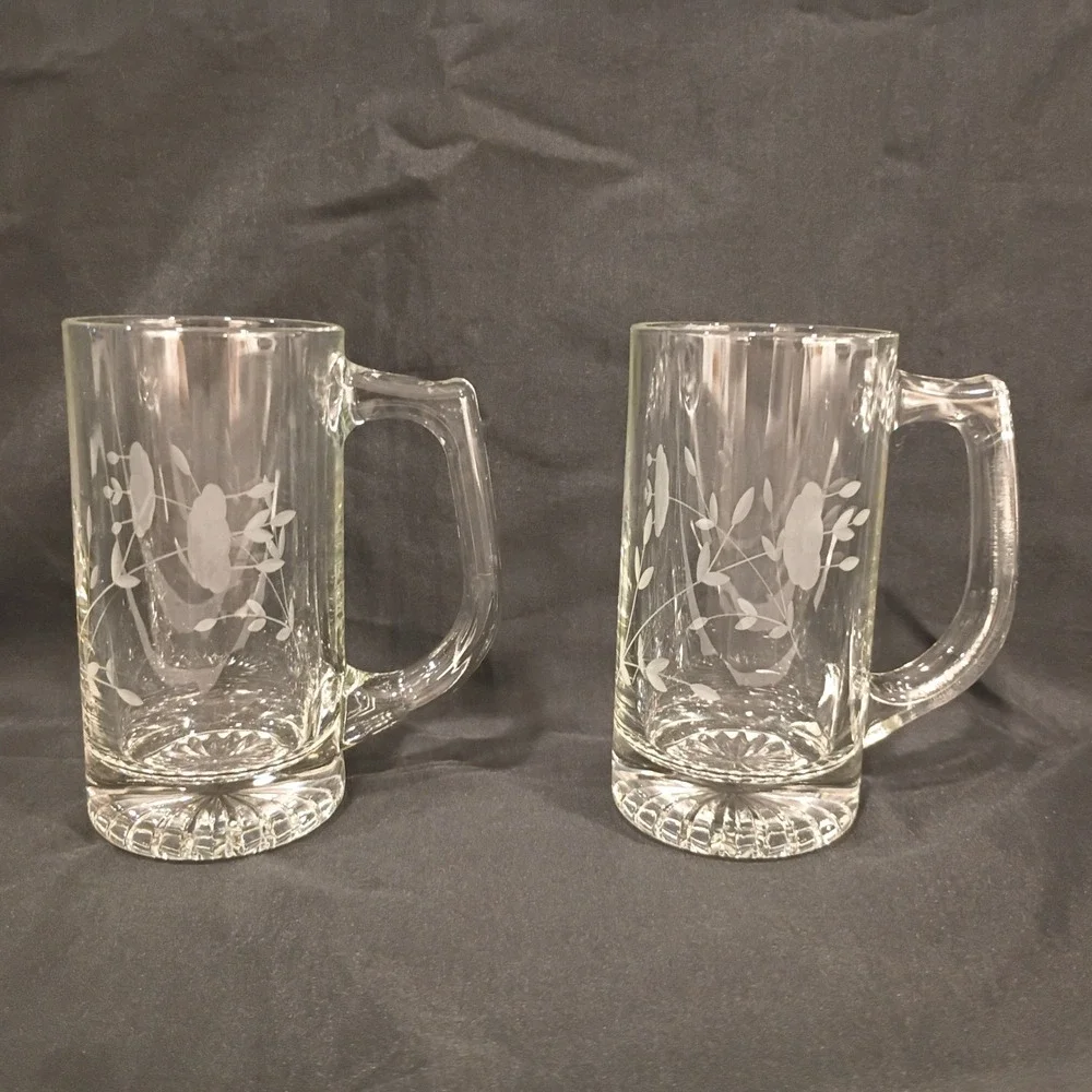 Vintage Princess House Crystal Heritage Set of 2 Beer Mugs 5.5 inches #412